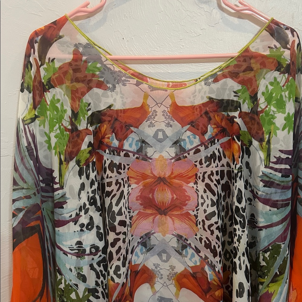 Natalie Baroni Colorful Floral & Animal Print geisha Blouse 100% silk - Picture 5 of 7